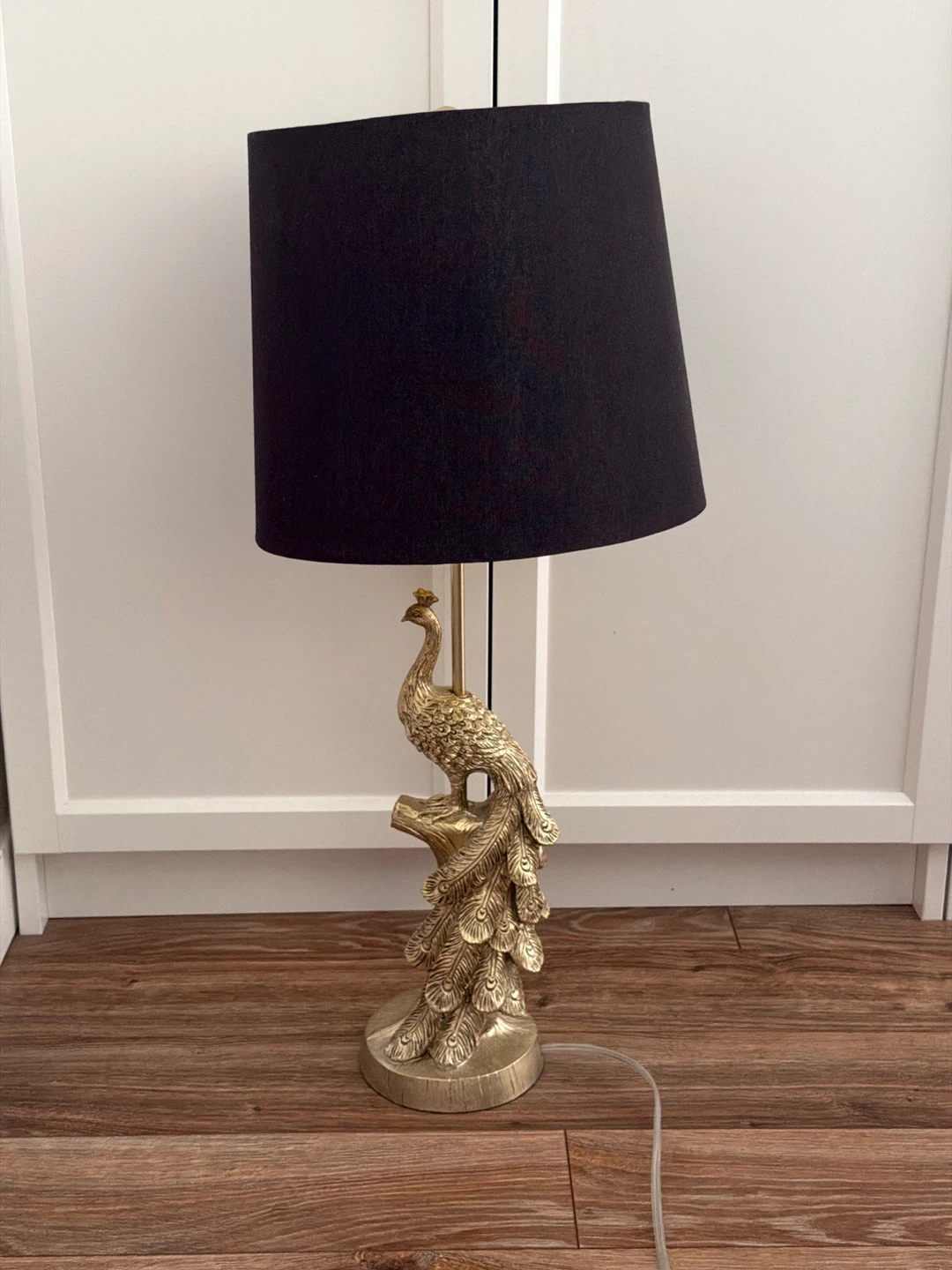 Gold Peacock Table Lamp with Black Shade