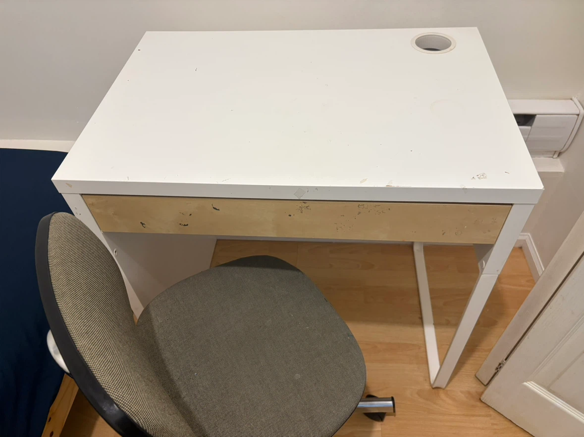 A set of White Desk with Single Drawer and chair
