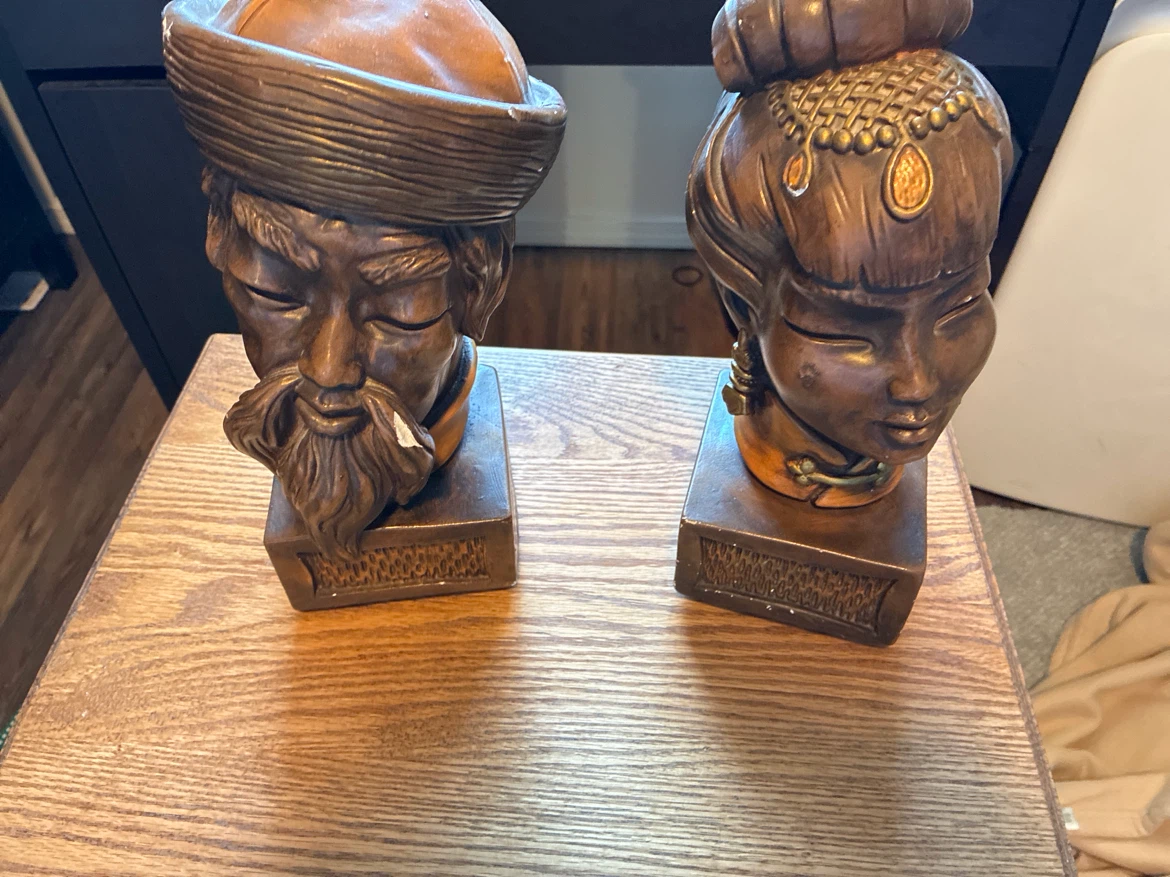 Vintage Asian Figurine Head Bookends