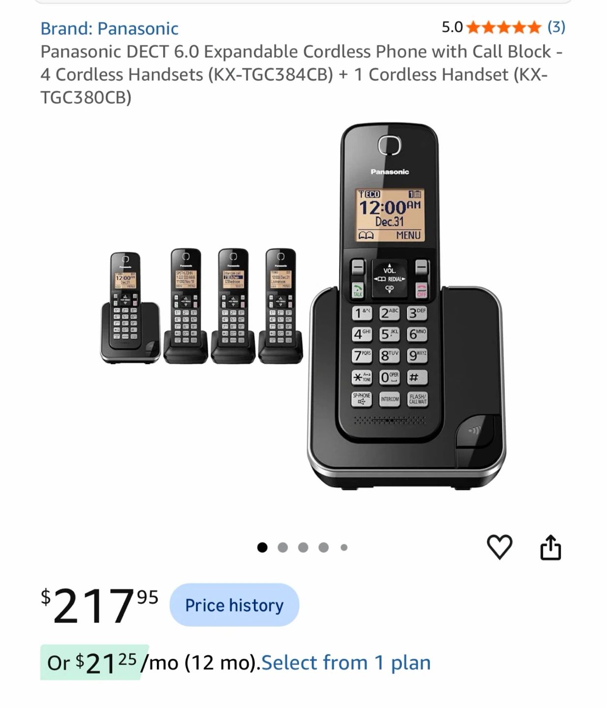 Panasonic DECT 6.0 Cordless Phone System (4 Handsets)