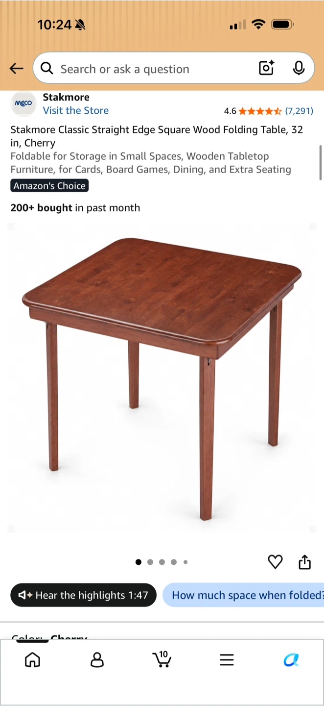 Stakmore Classic Straight Edge Square Wood Folding Table