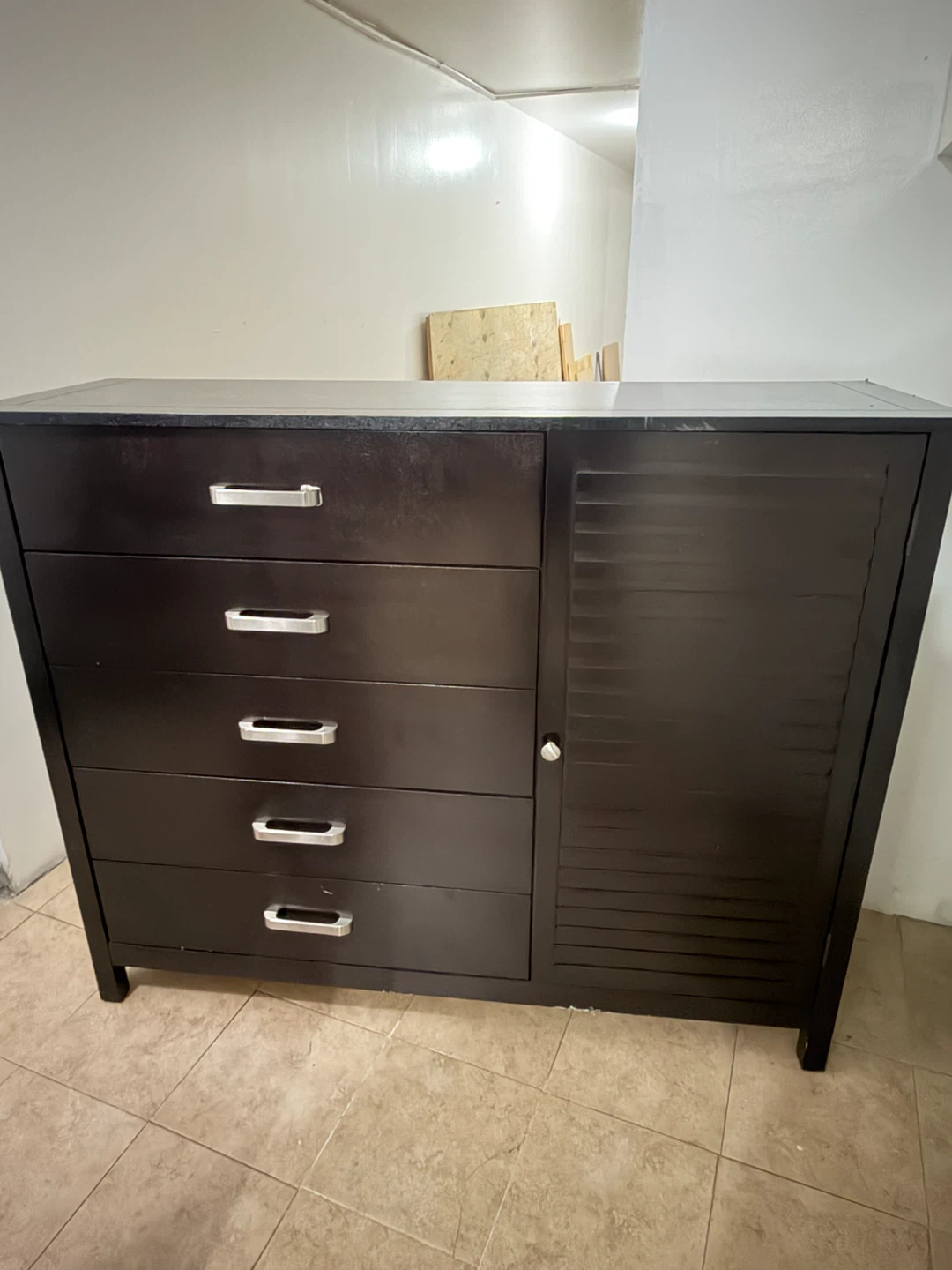 Dark Brown Wooden Dresser with Cabinet - photo 2