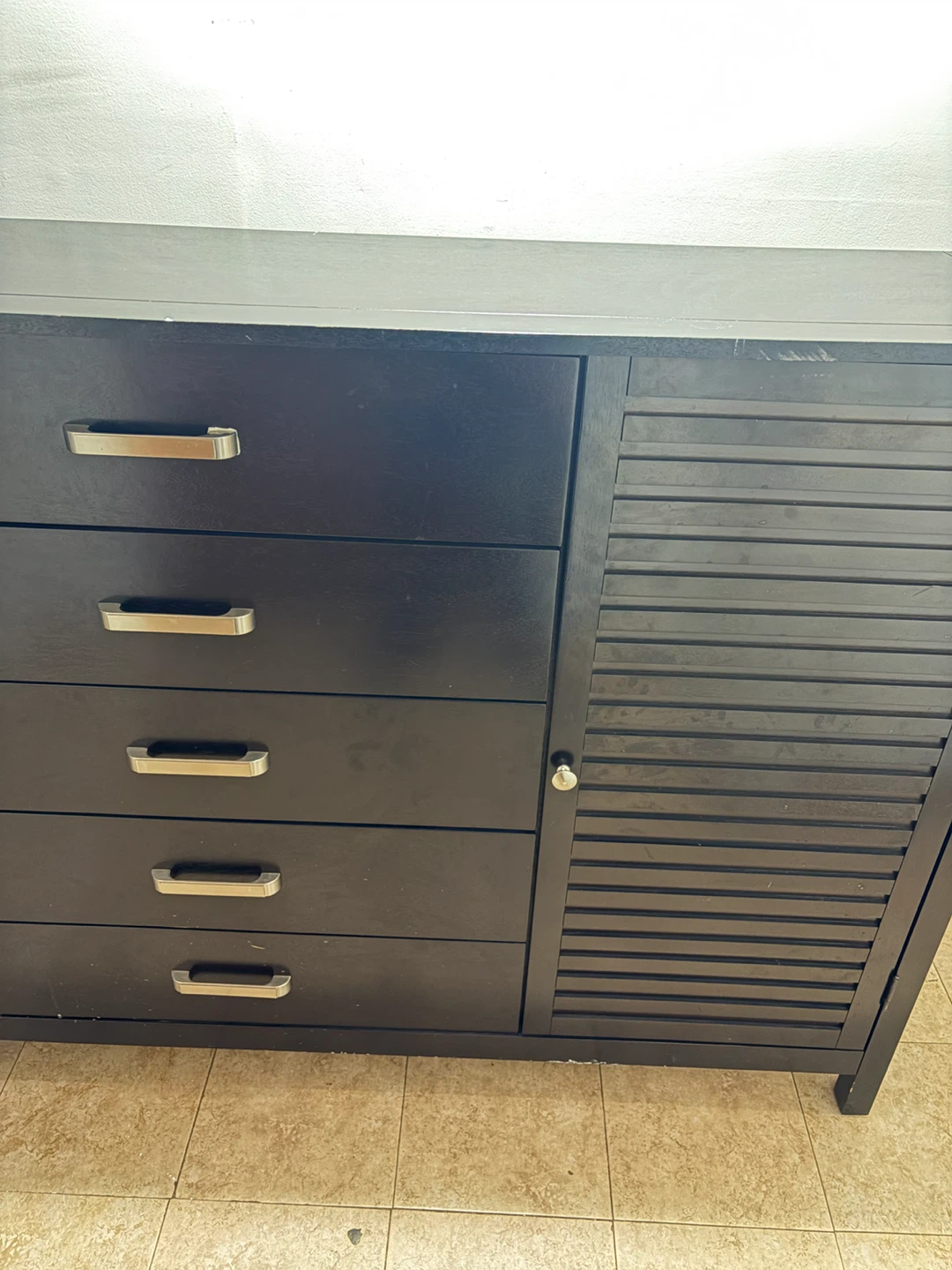 Dark Brown Wooden Dresser with Cabinet - photo 3