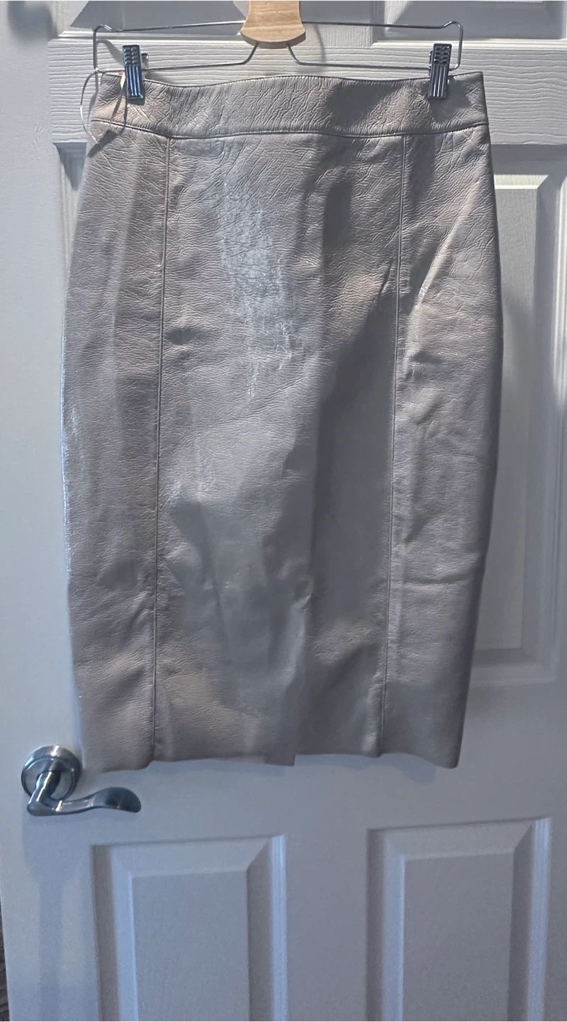 River Island Grey Patent Midi Skirt UK 12
