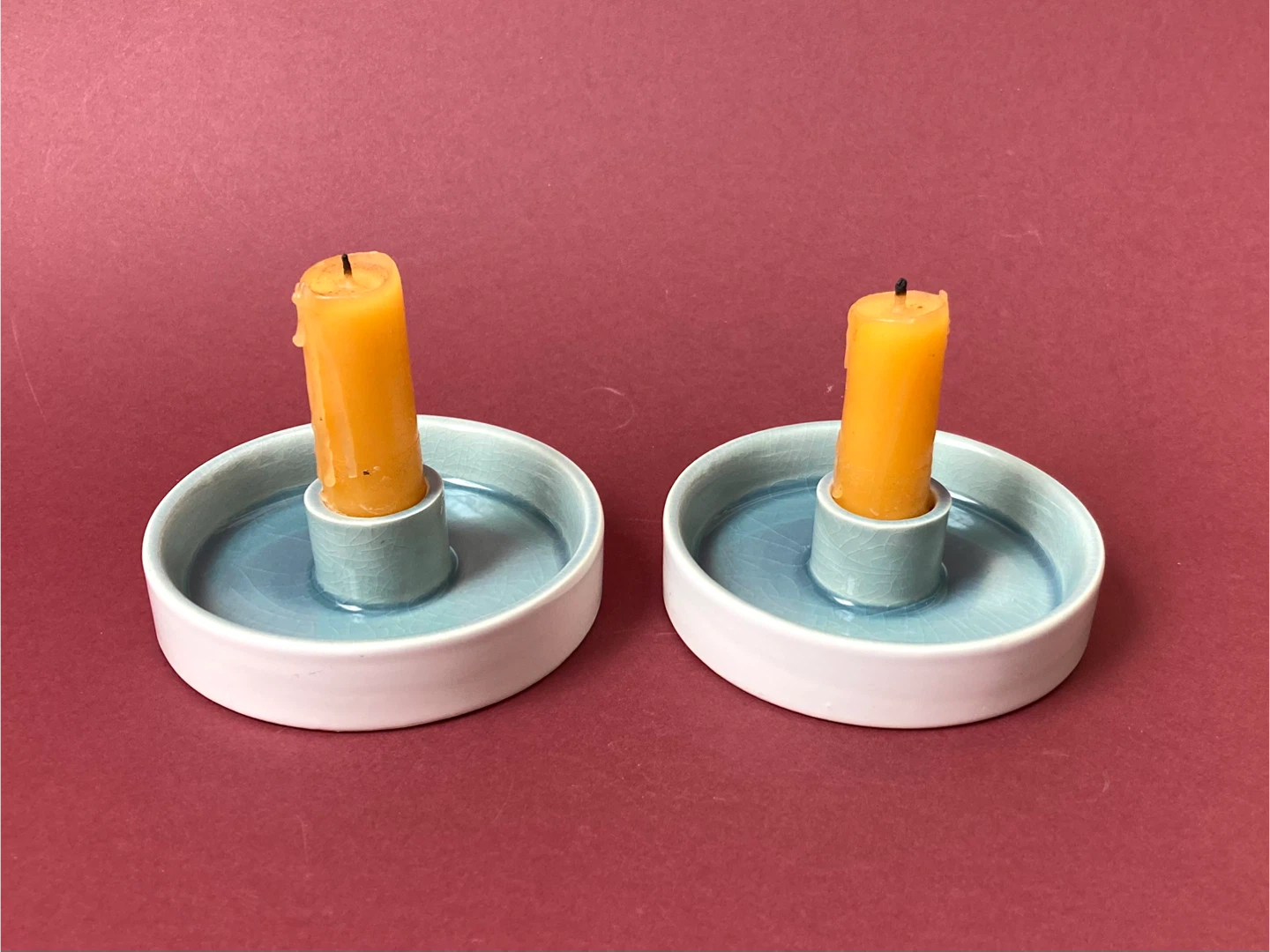 Pair of vintage IKEA Light Blue Stoneware Candle Holders