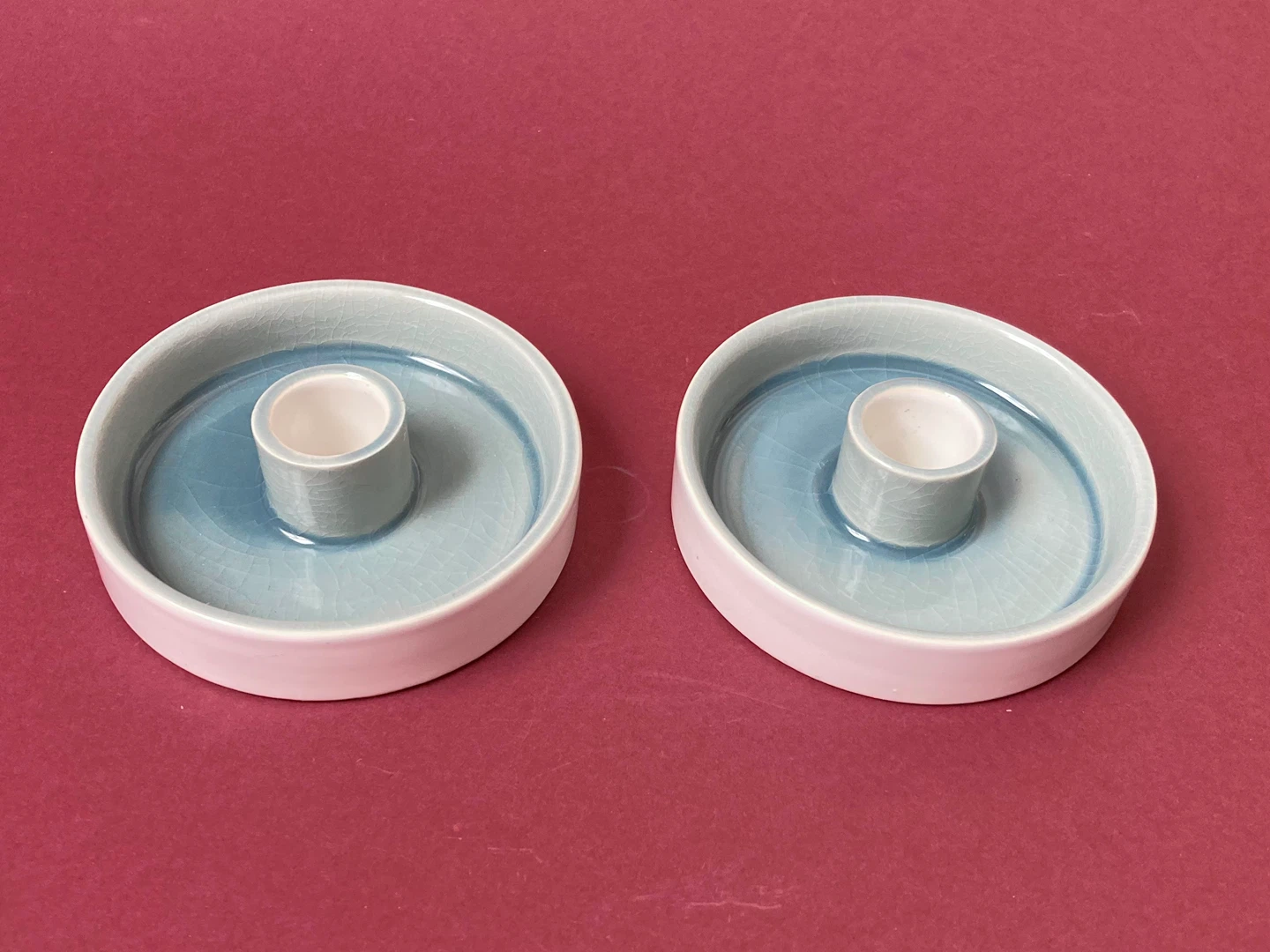 Pair of vintage IKEA Light Blue Stoneware Candle Holders - photo 2