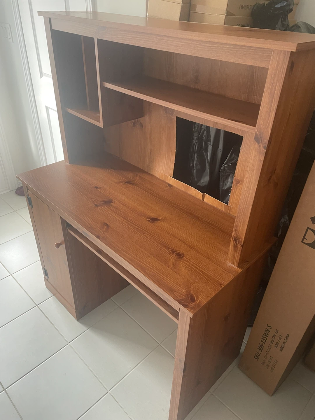 Wooden computer desk with hutch