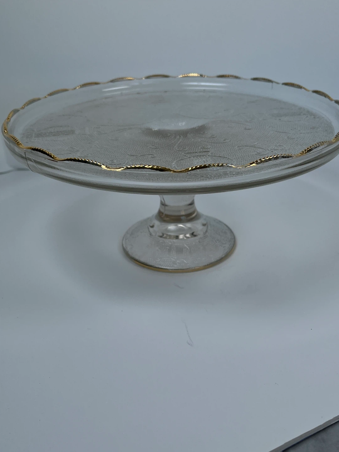 Vintage Pedestal Cake Stand with Gold Trim