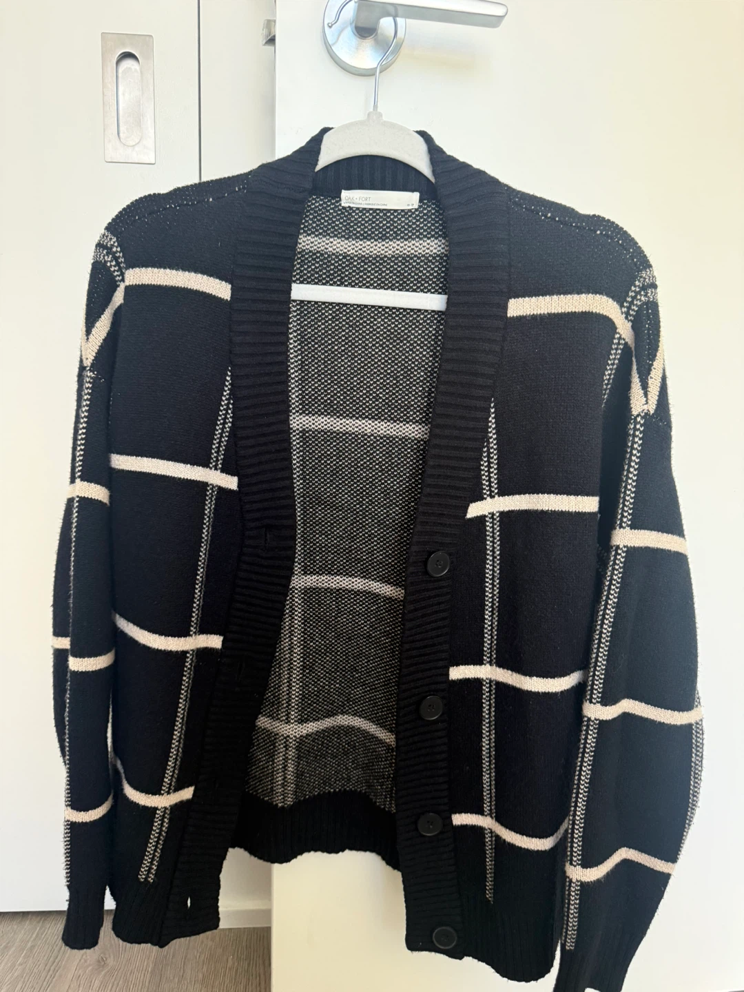Oak + Fort Black and White Patterned Cardigan