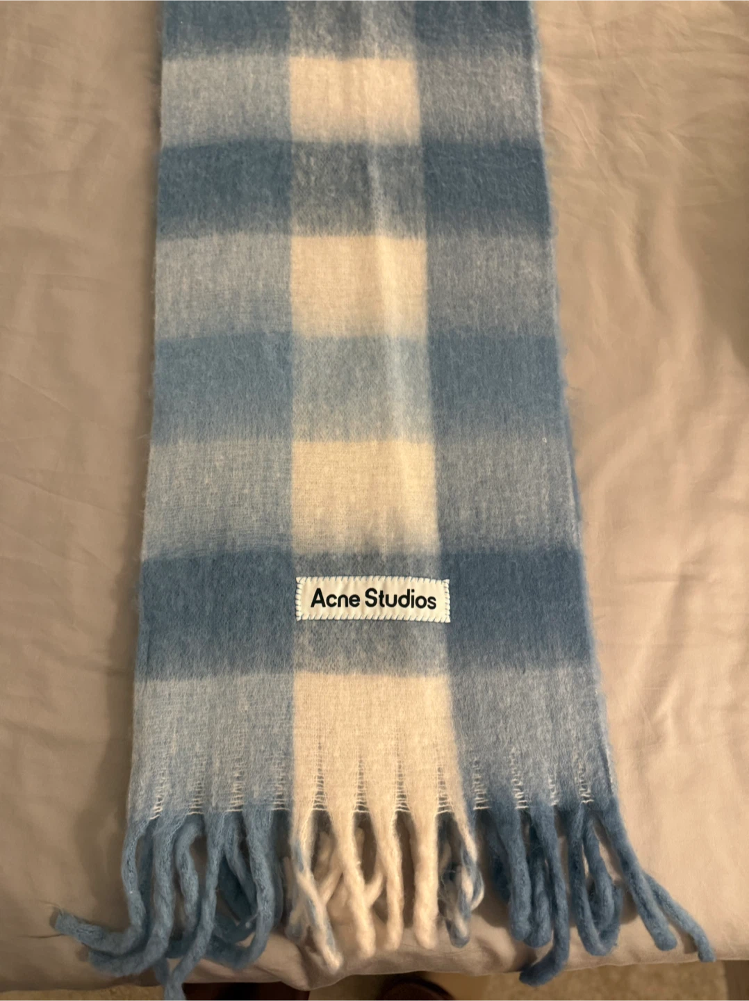 Acne Studios Blue and White Check Scarf