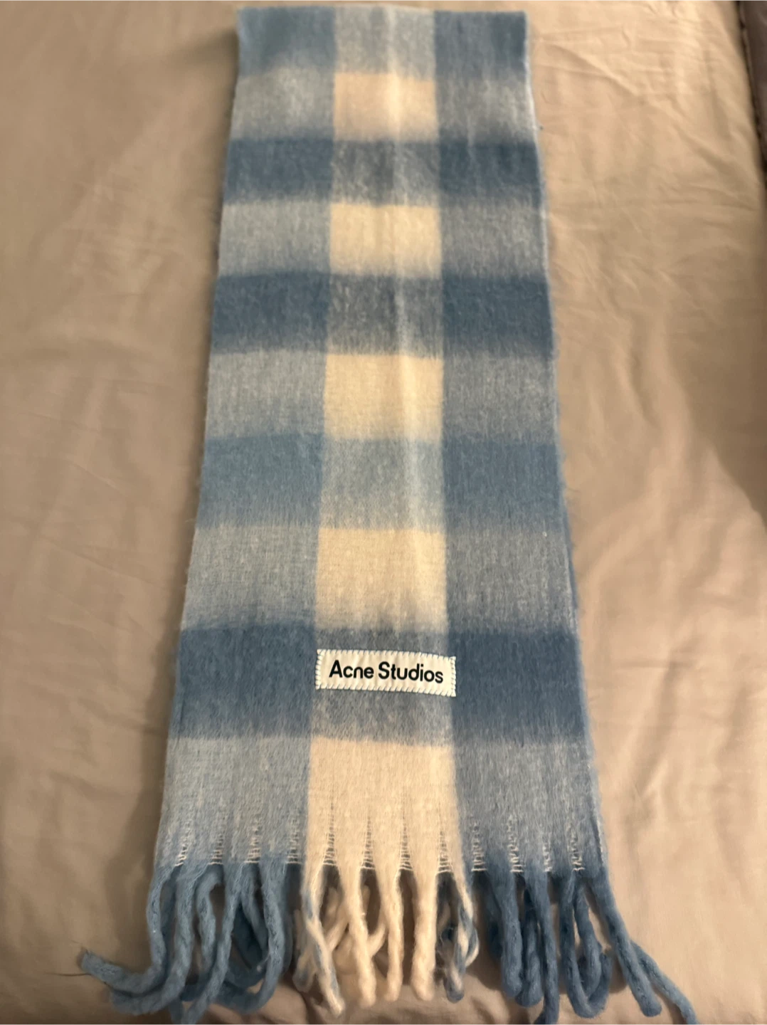Acne Studios Blue and White Check Scarf - photo 2