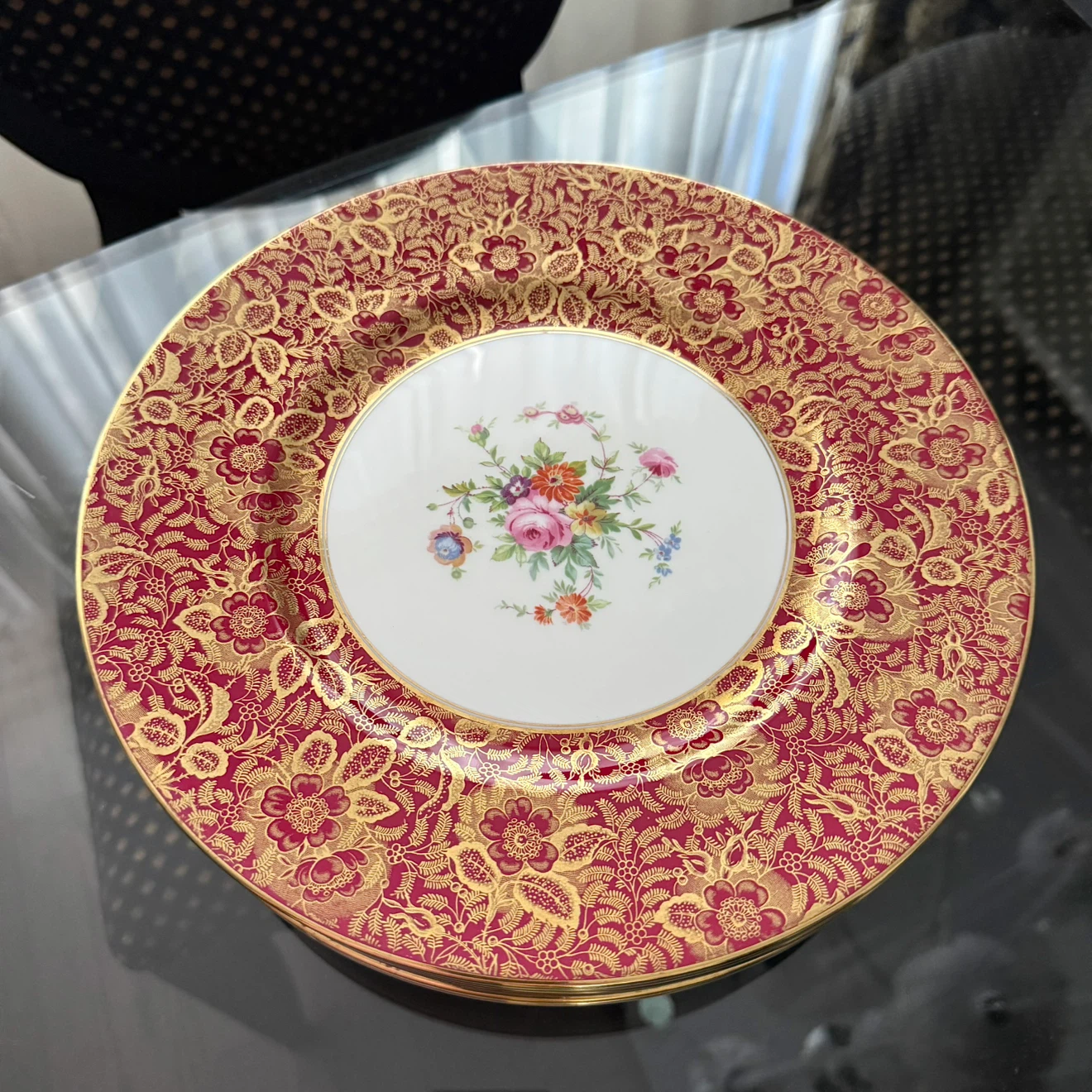 Rare Minton Burgundy Bricade dinner plates (set 6) - photo 3