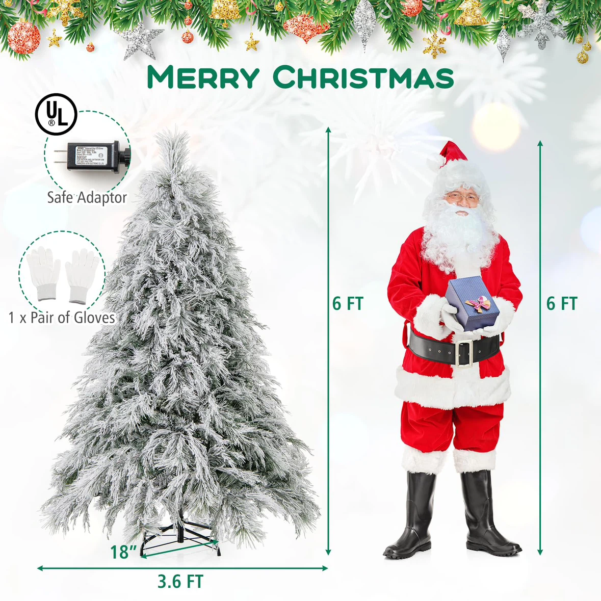 6ft Pre-Lit Flocked Christmas Tree - photo 3
