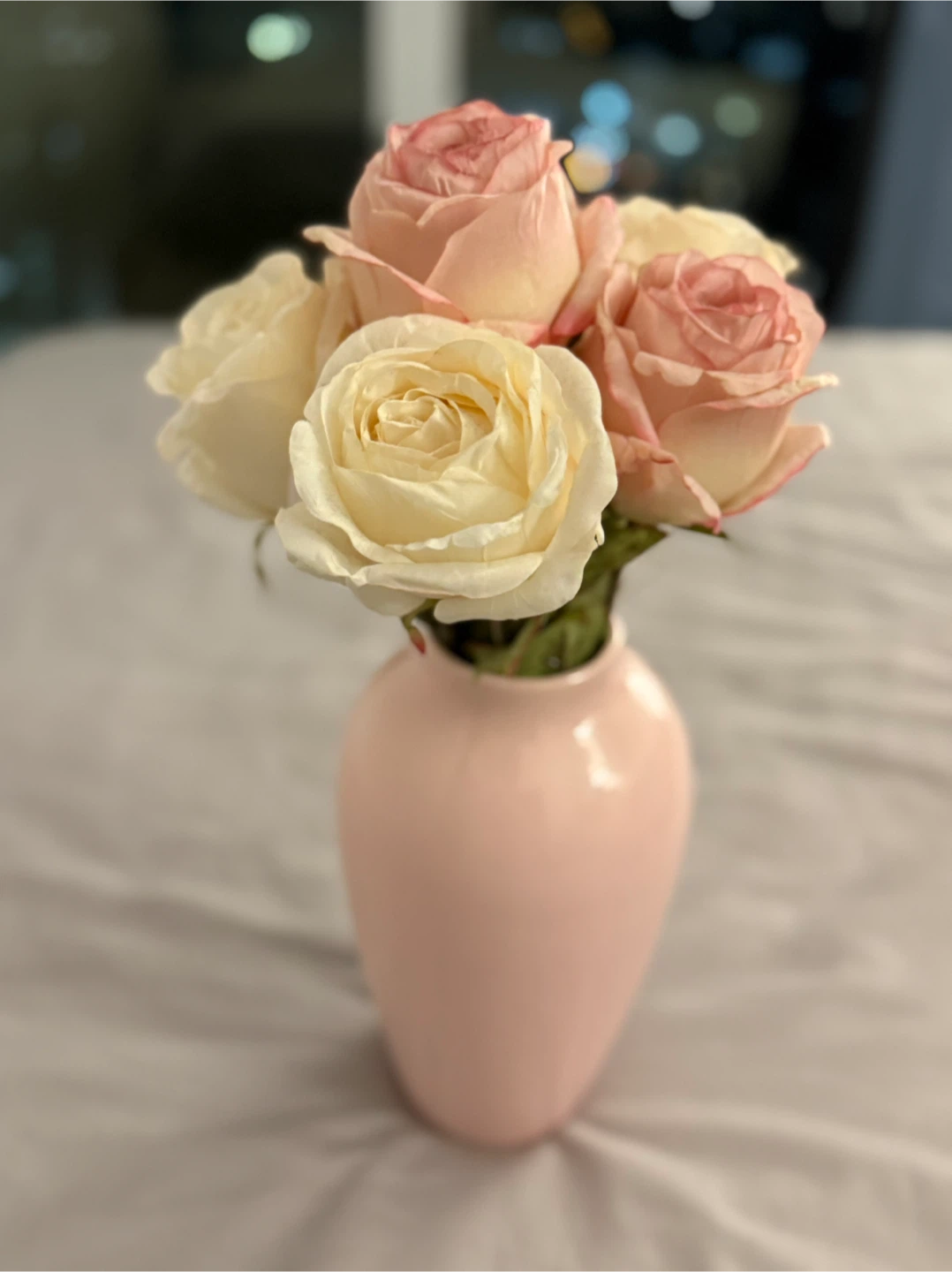 Pink Vase with Artificial Roses