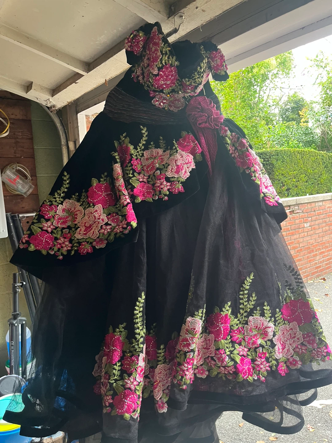 Black Velvet Floral Embroidered ( quinceañera dress)