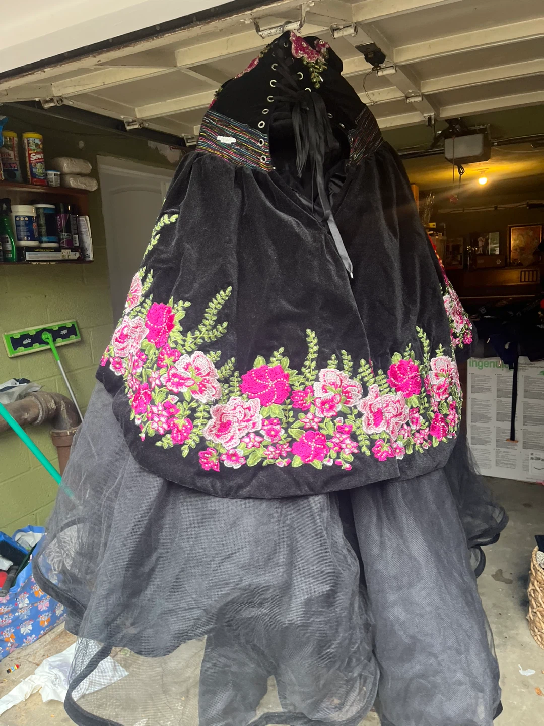 Black Velvet Floral Embroidered ( quinceañera dress) - photo 3