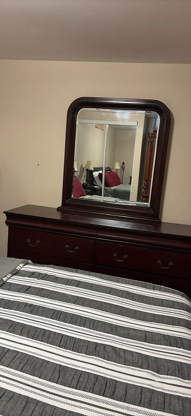 Dark Wood Bedroom Dresser with Mirror