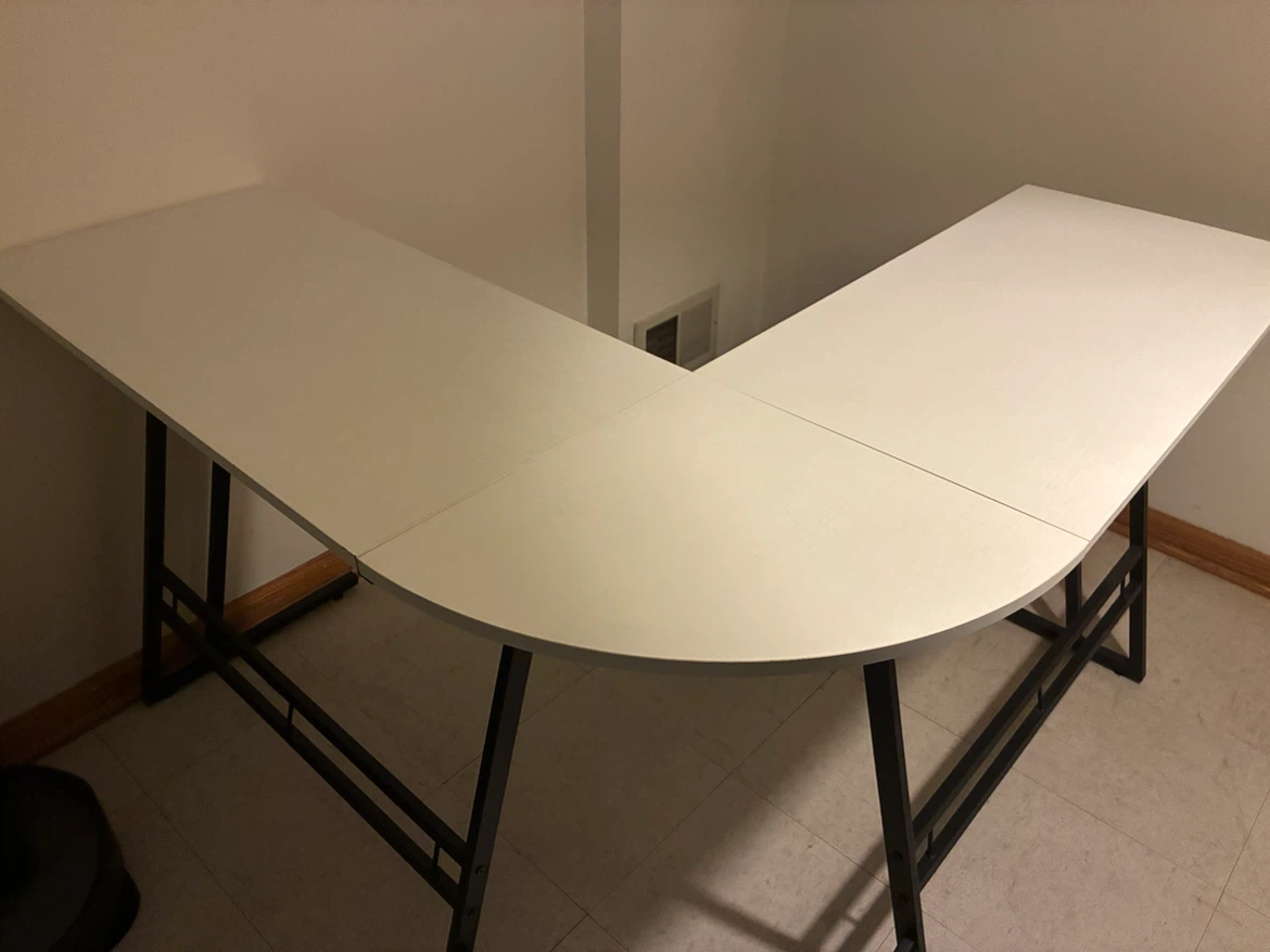 L-Shaped Corner Desk White and Black - photo 2