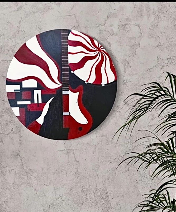 Original Painting Abstract Round Guitar Music Wall Art