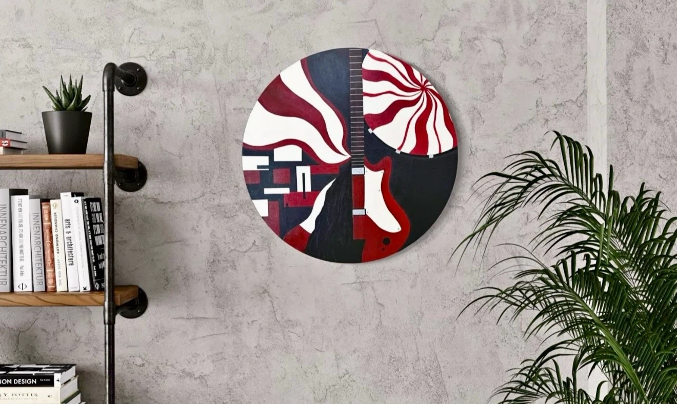 Original Painting Abstract Round Guitar Music Wall Art - photo 3