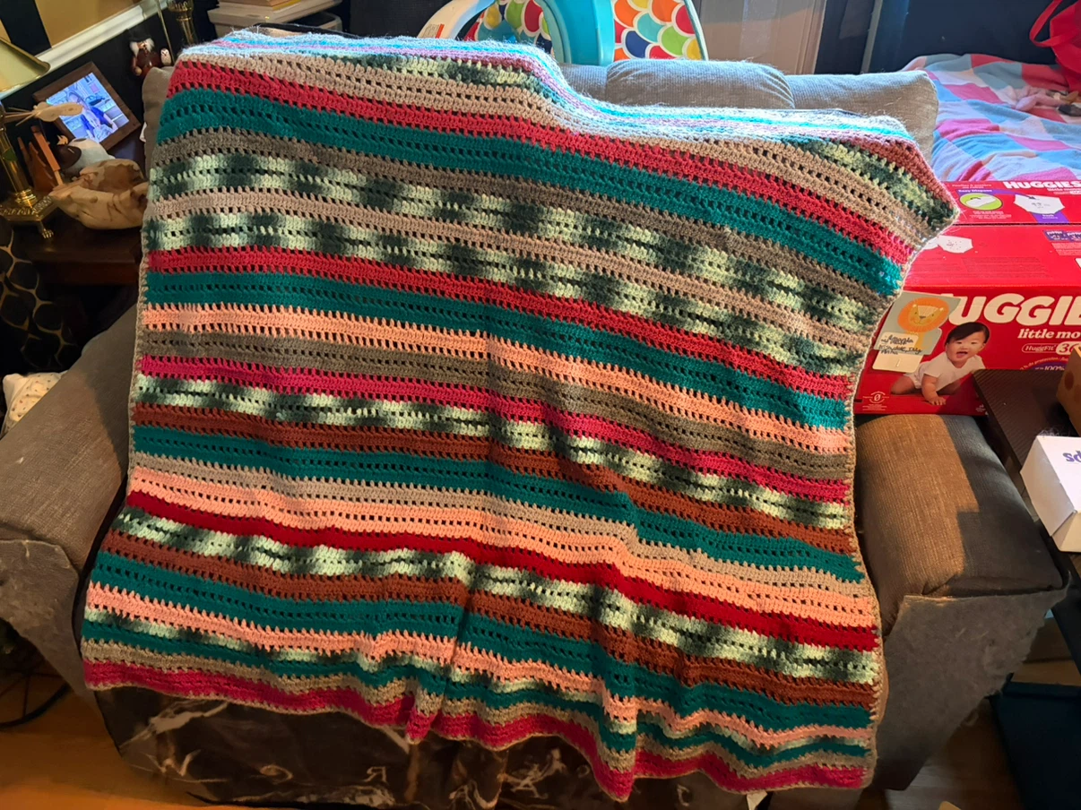 Handmade Multi-Coloured Crochet Blanket