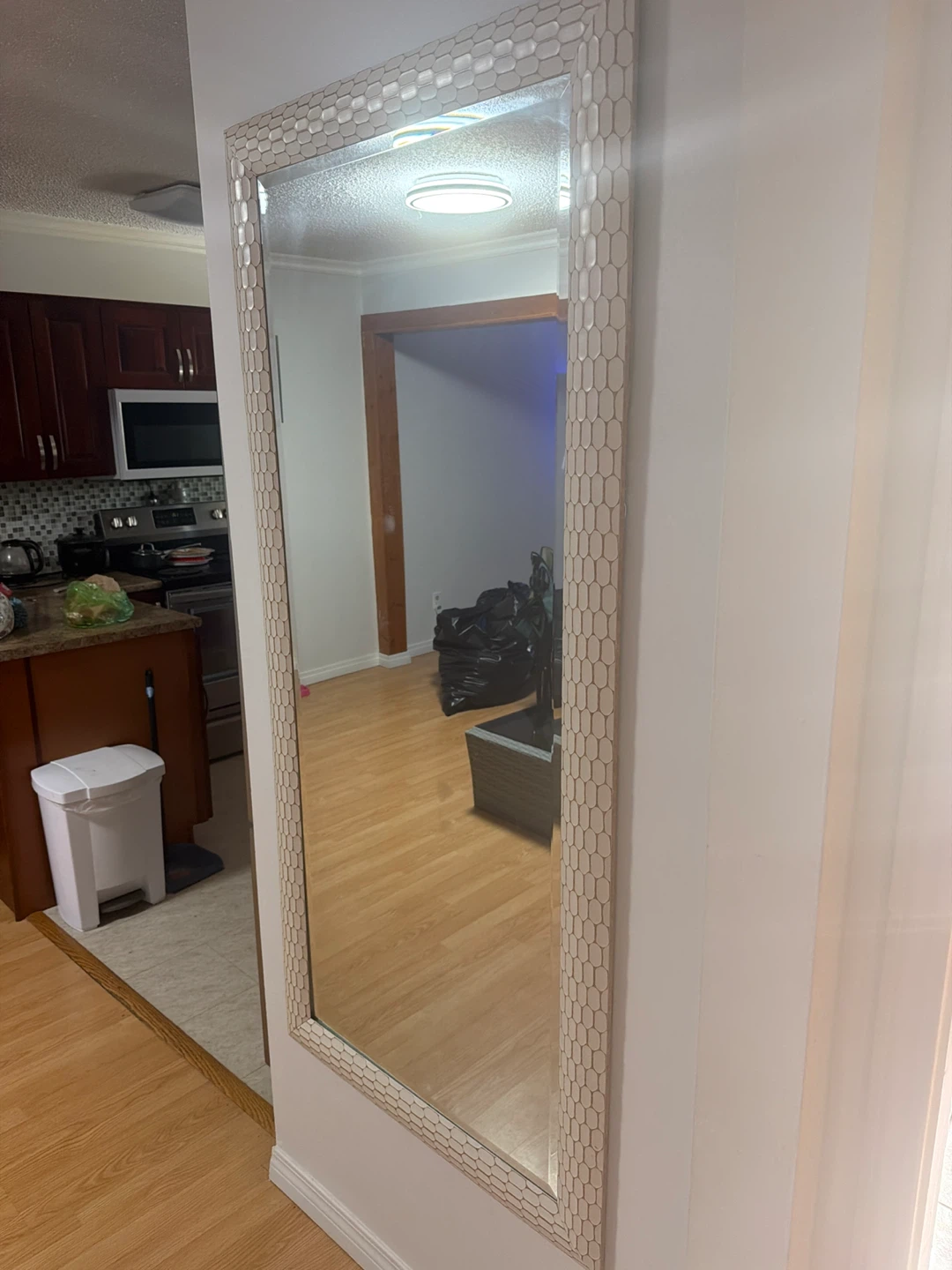 Large Wall Mirror with Textured White Frame