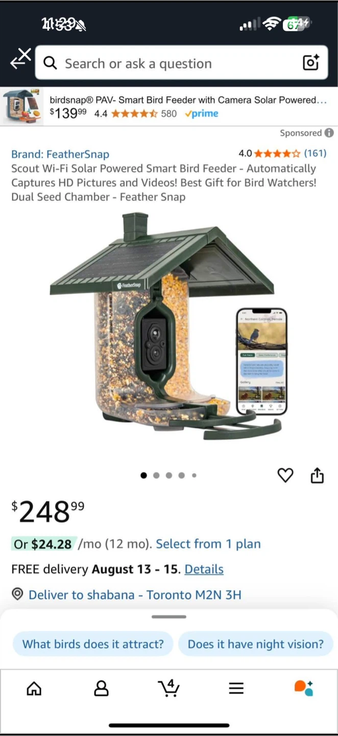 FeatherSnap Scout Wi-Fi Solar Smart Bird Feeder