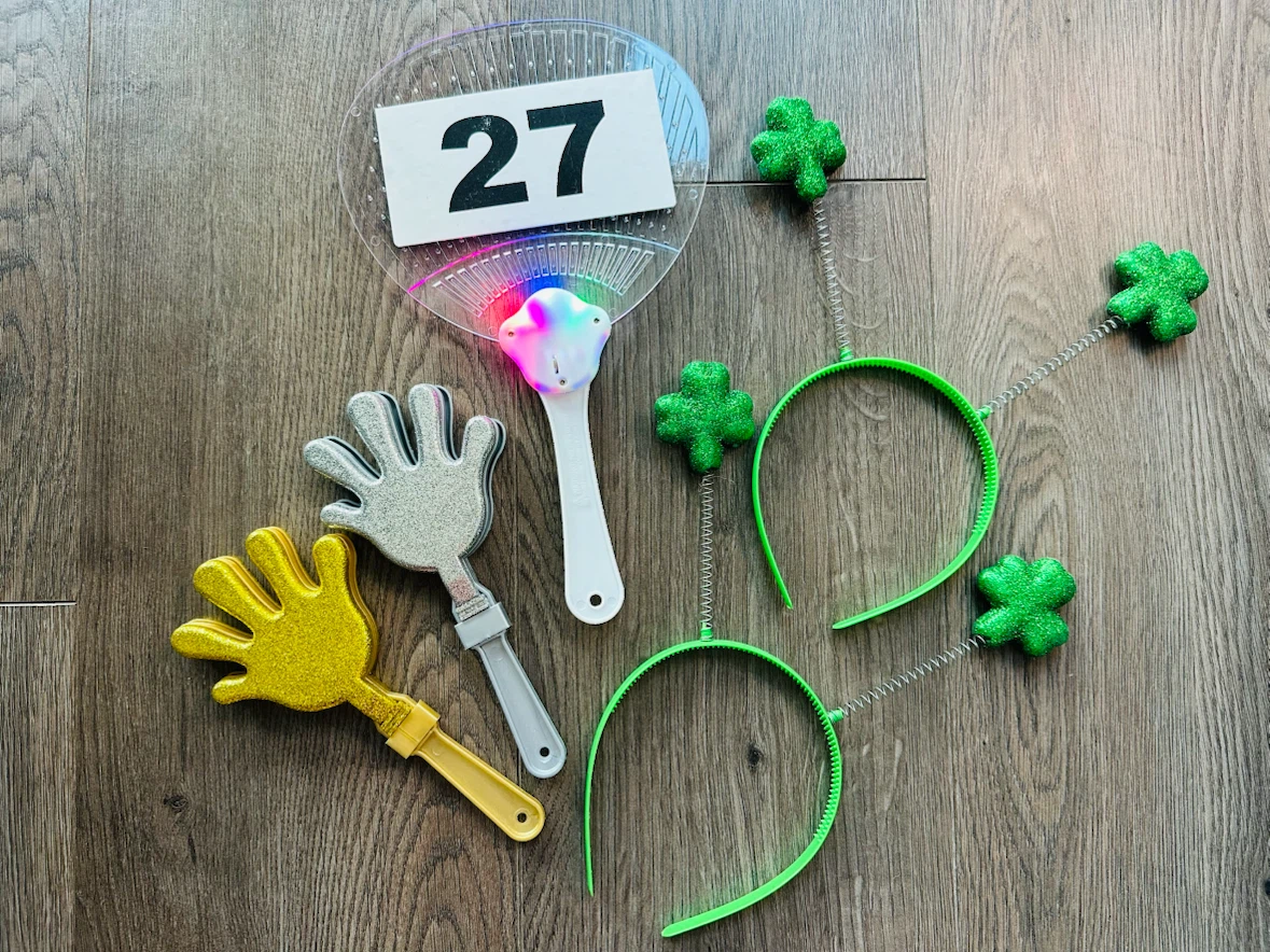 Party Accessory Set with Light-Up Fan, Clappers, and Headbands