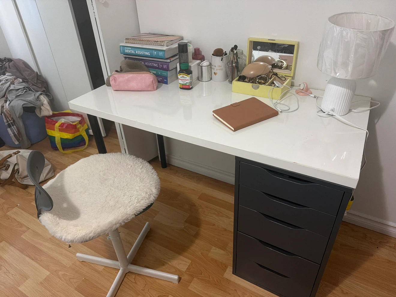 IKEA desk with drawer unit and chair