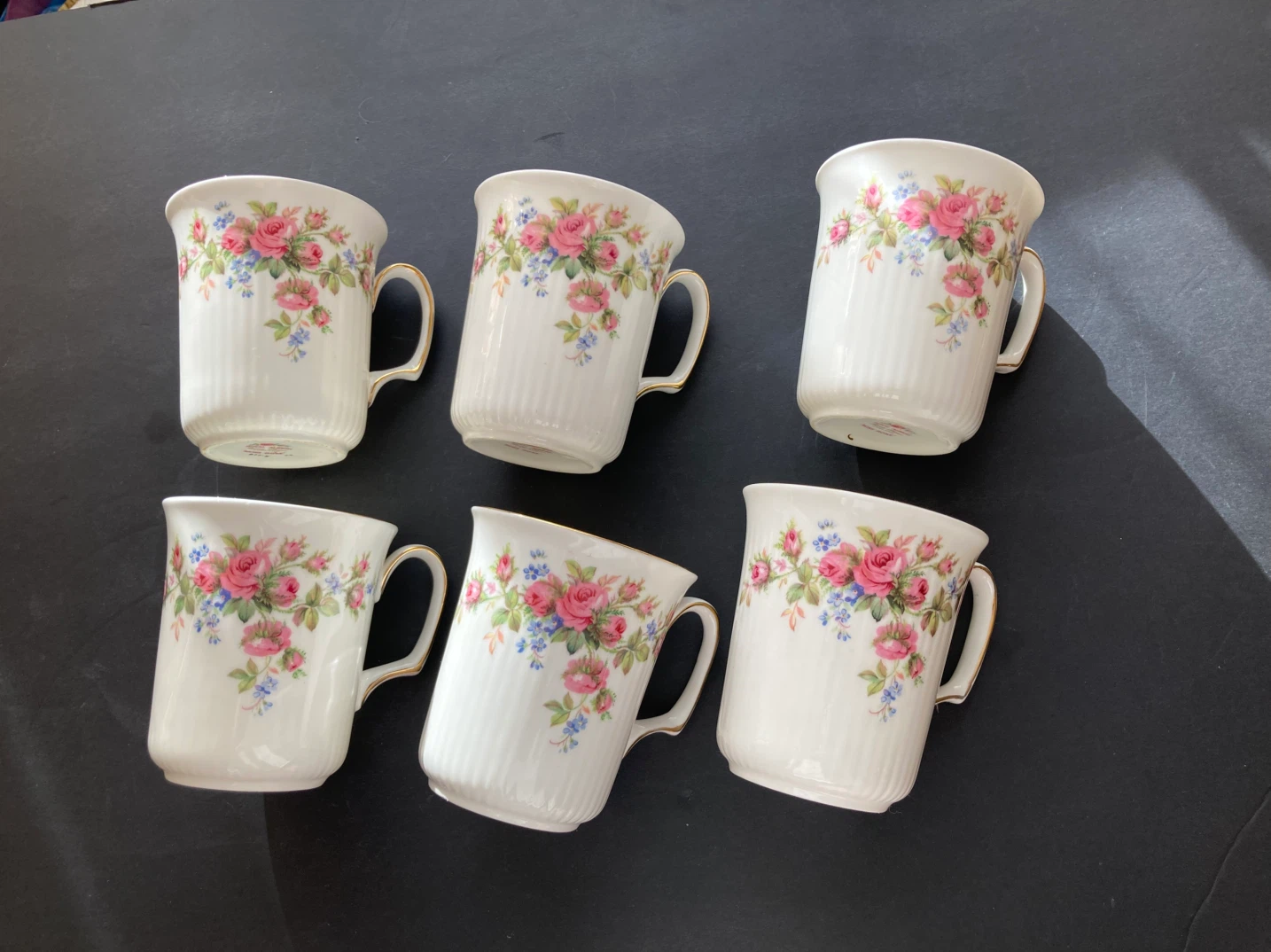 Set of 6 Royal Albert Moss Rose Bone China Mugs