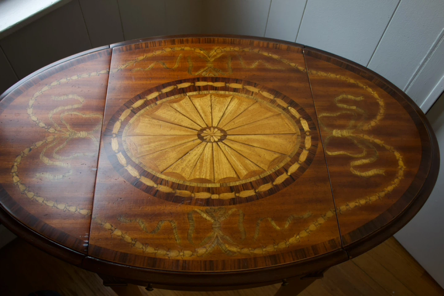 Vintage Inlaid Wood Drop-Leaf Side Table