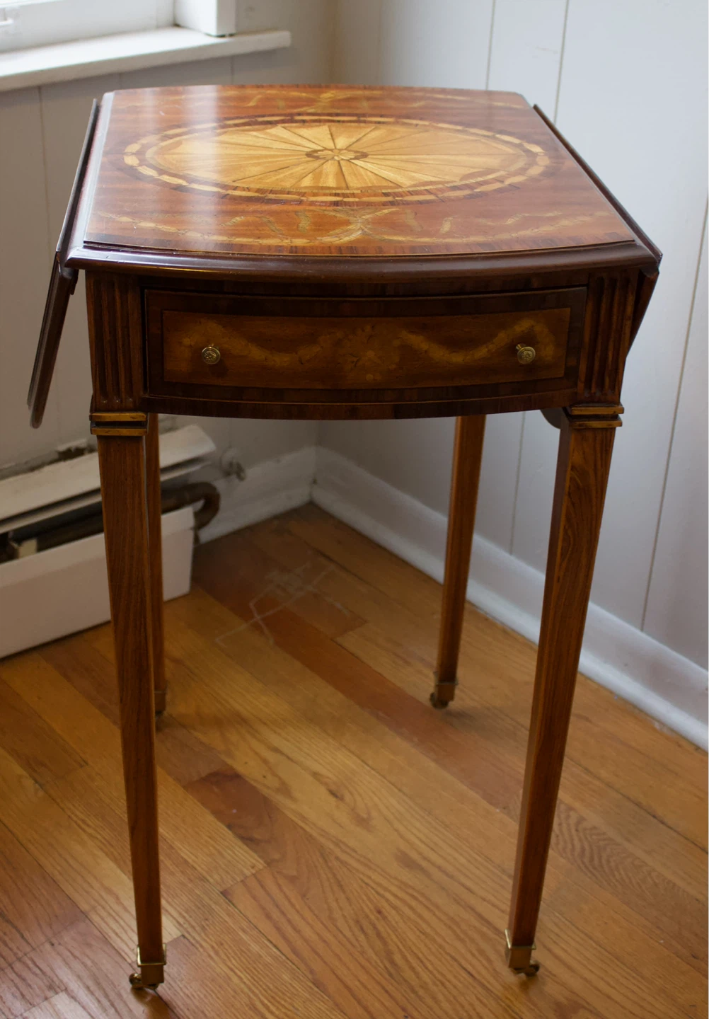 Vintage Inlaid Wood Drop-Leaf Side Table - photo 4