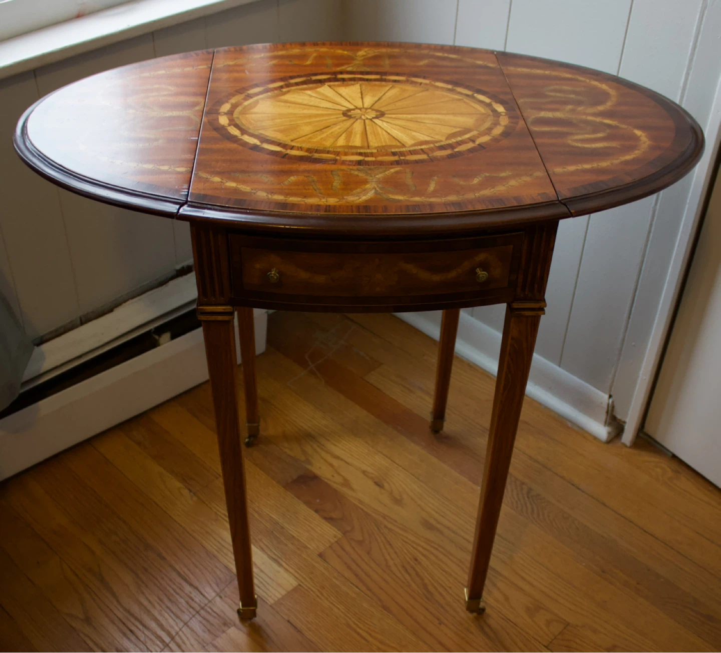 Vintage Inlaid Wood Drop-Leaf Side Table - photo 2