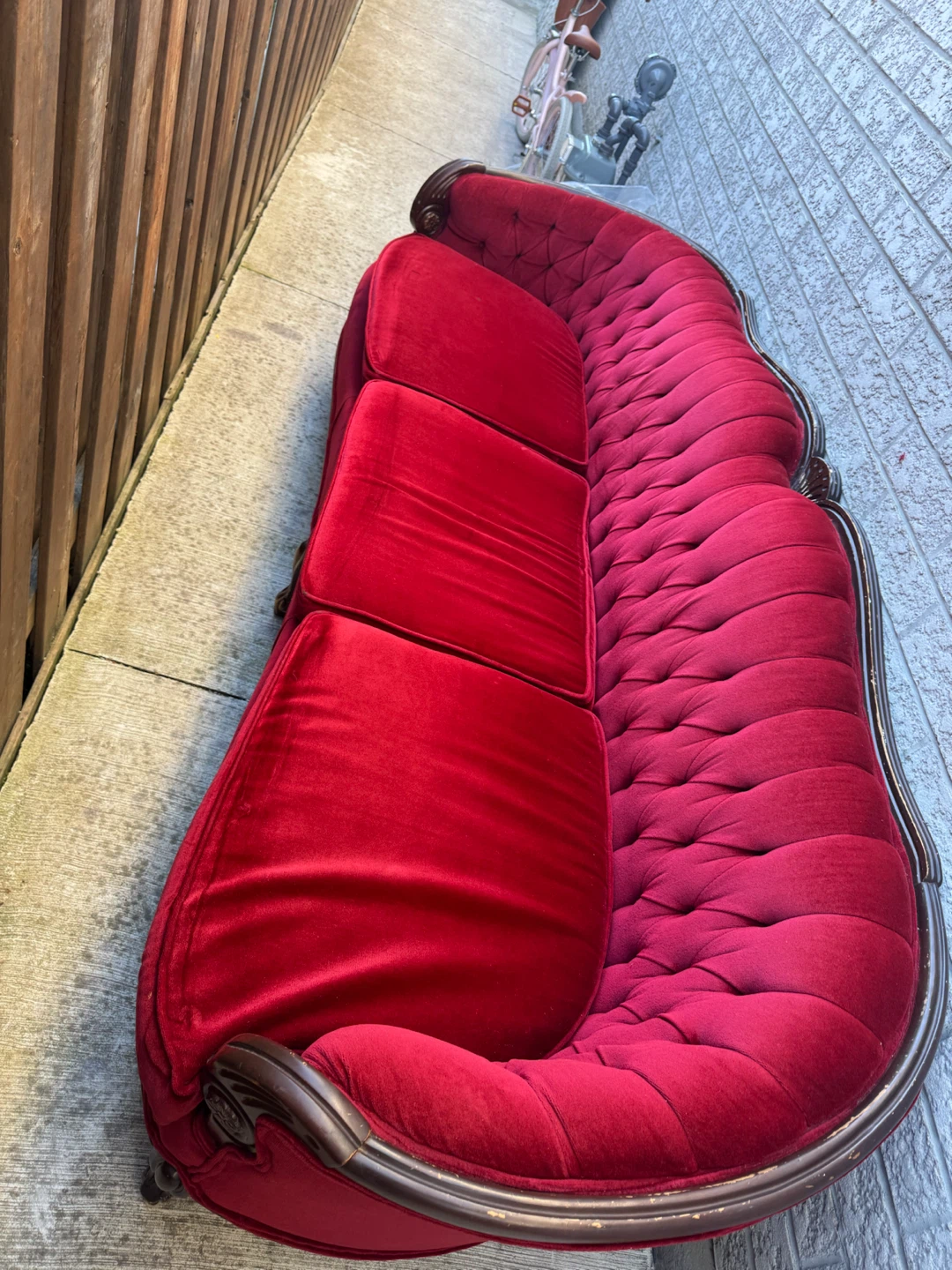 Vintage Red Velvet Sofa - photo 3