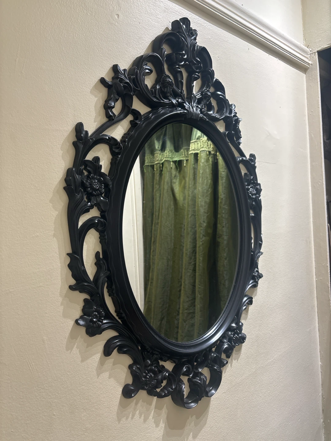 Ornate Black Oval Wall Mirror