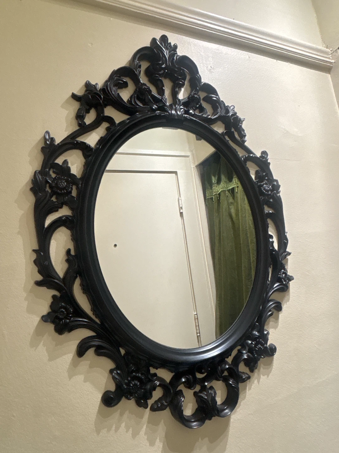 Ornate Black Oval Wall Mirror - photo 3