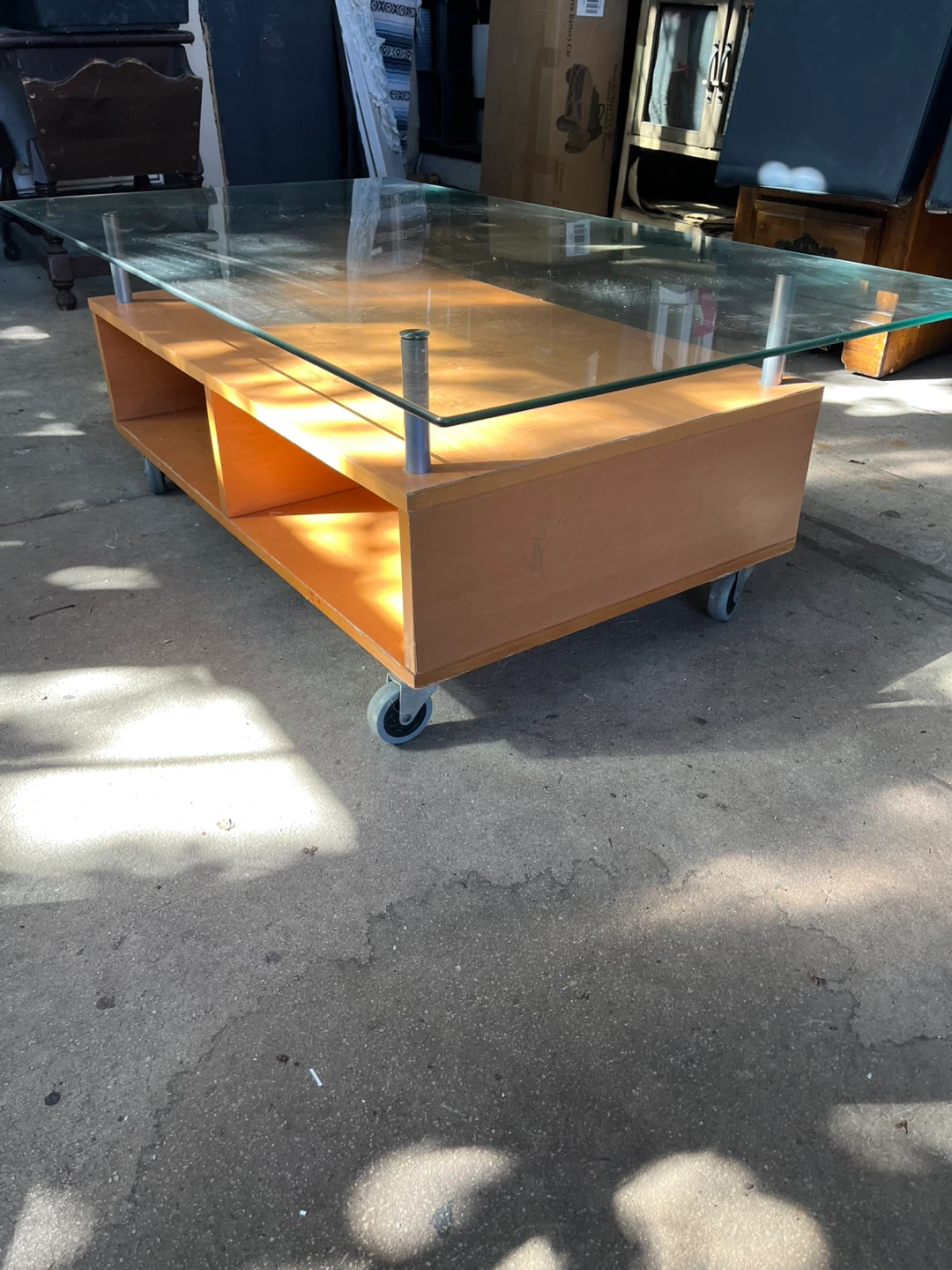 Glass Top Coffee Table with Wheels