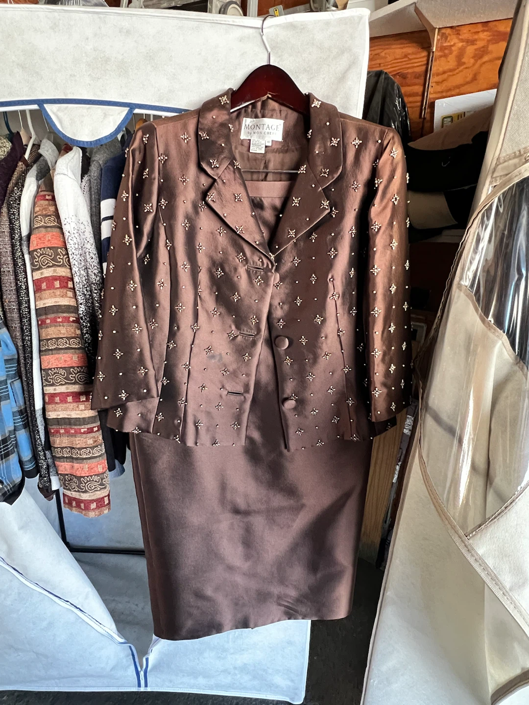 Montage by Mon Cheri Silk Skirt Suit Brown Size 10