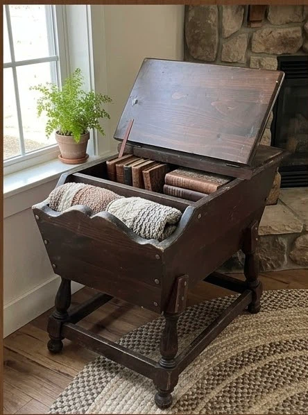Vintage Wooden Storage Bin with Flip Lid
