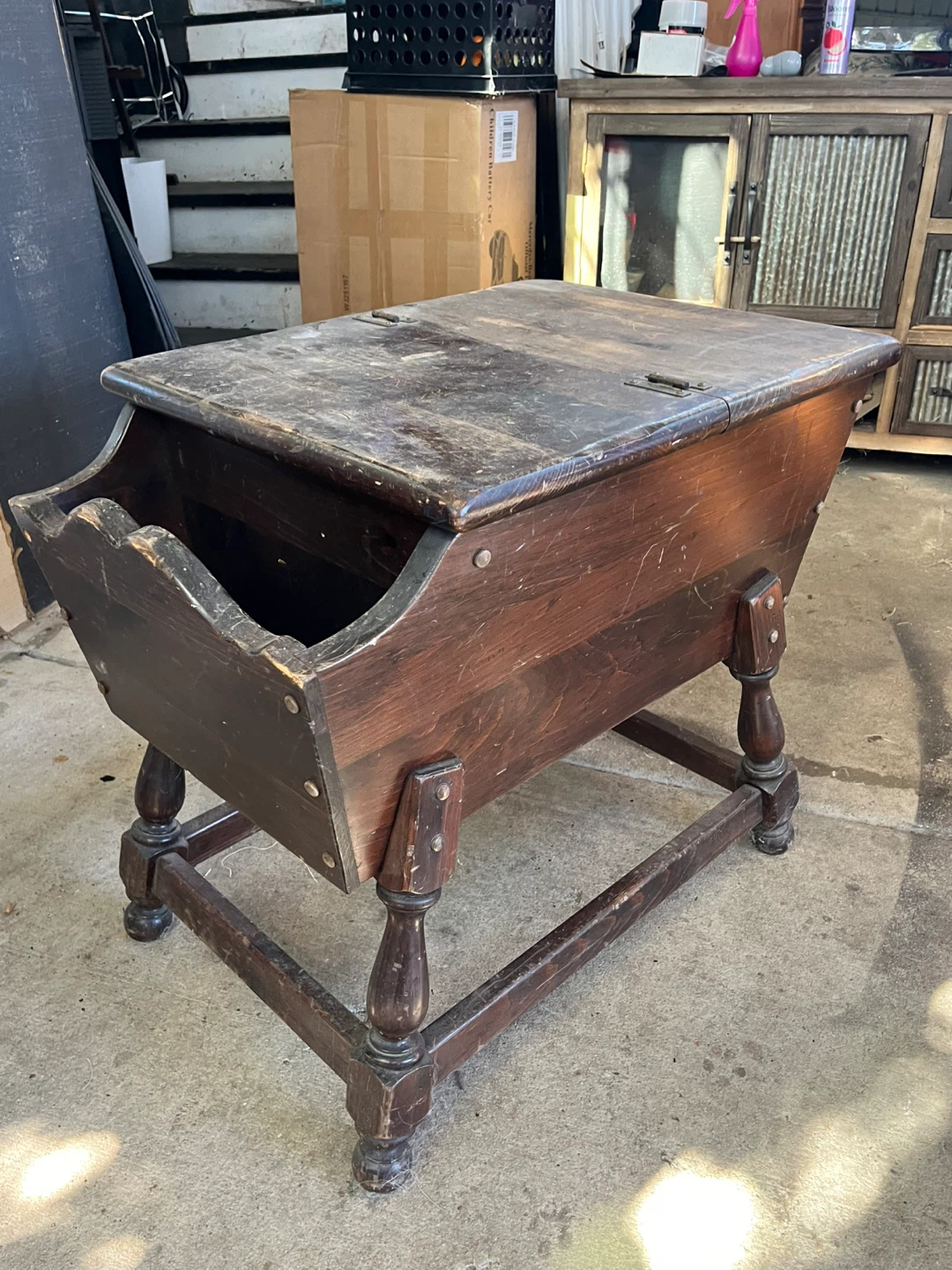 Vintage Wooden Storage Bin with Flip Lid - photo 4