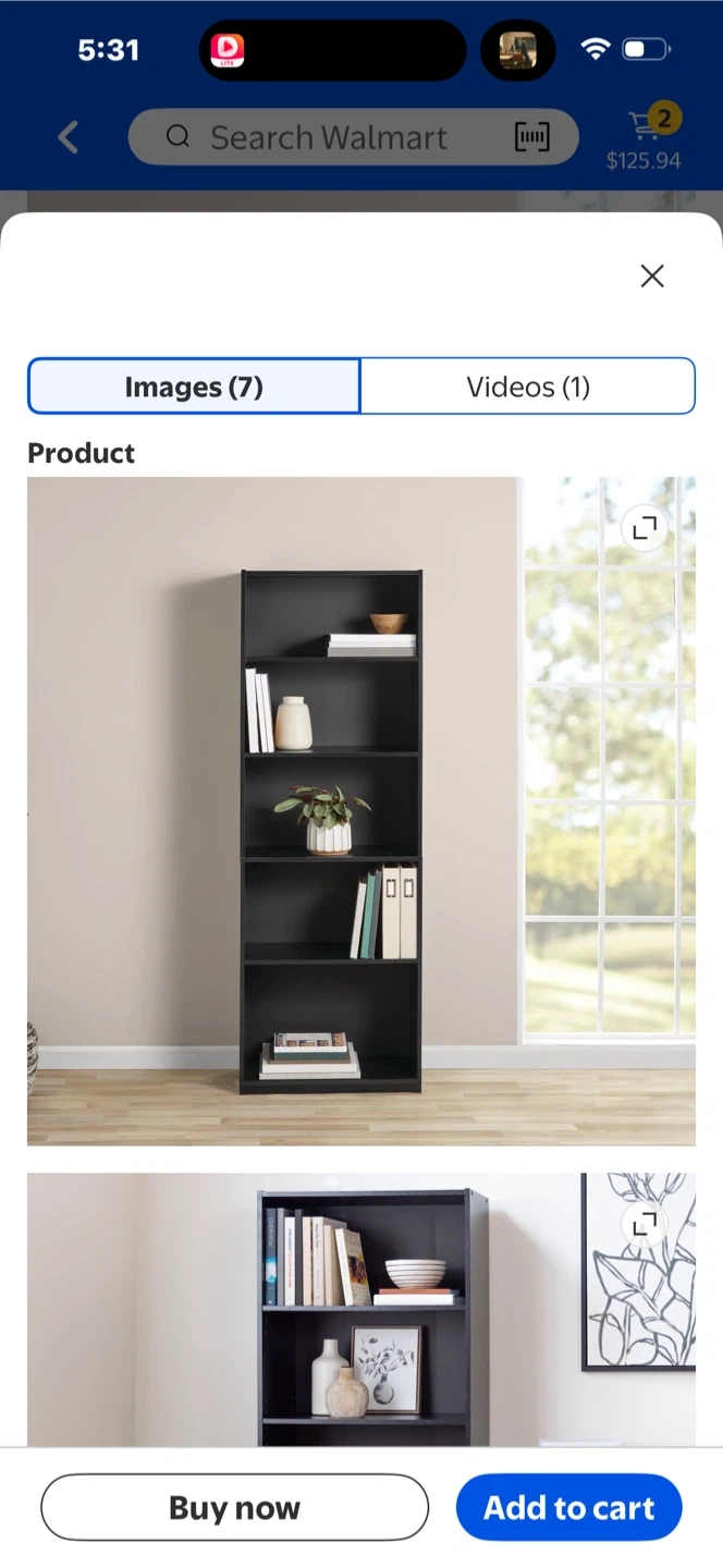 2 Mainstays 5-Shelf Bookcase - True Black Oak