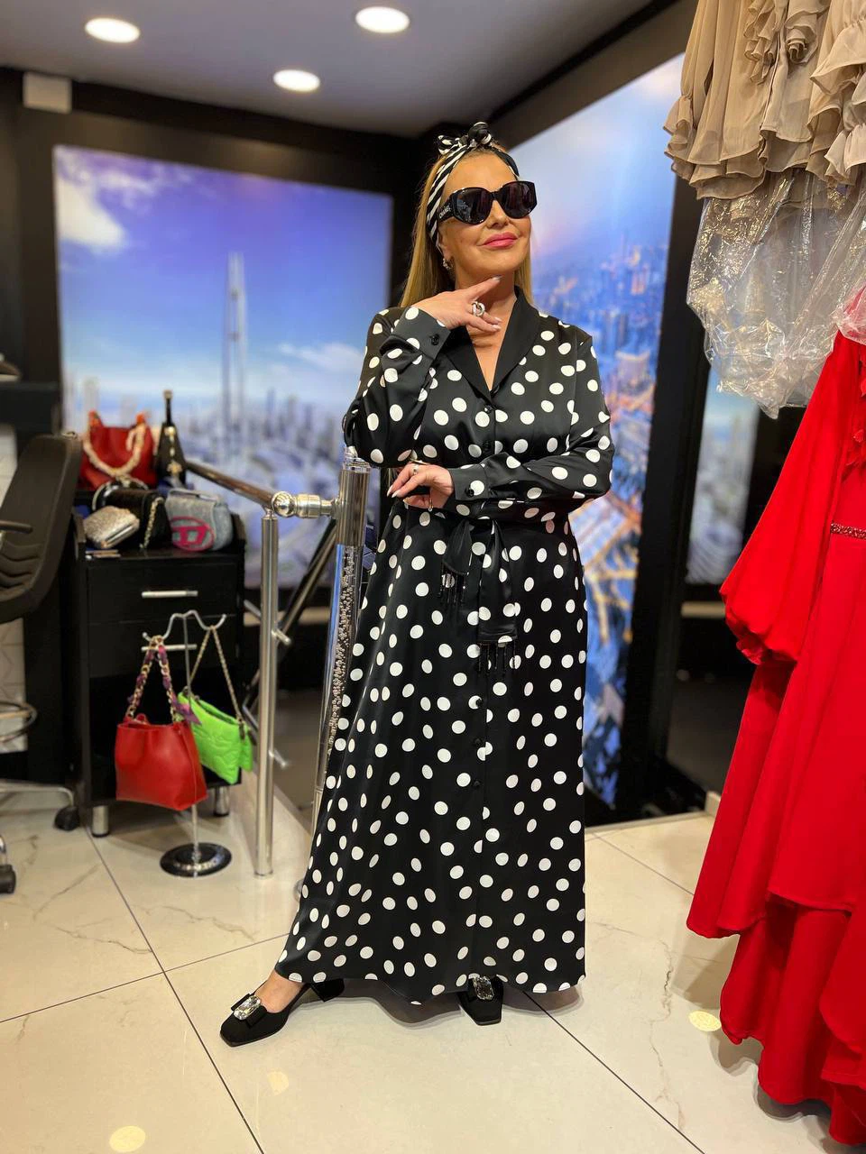 Black and white polka dot maxi dress