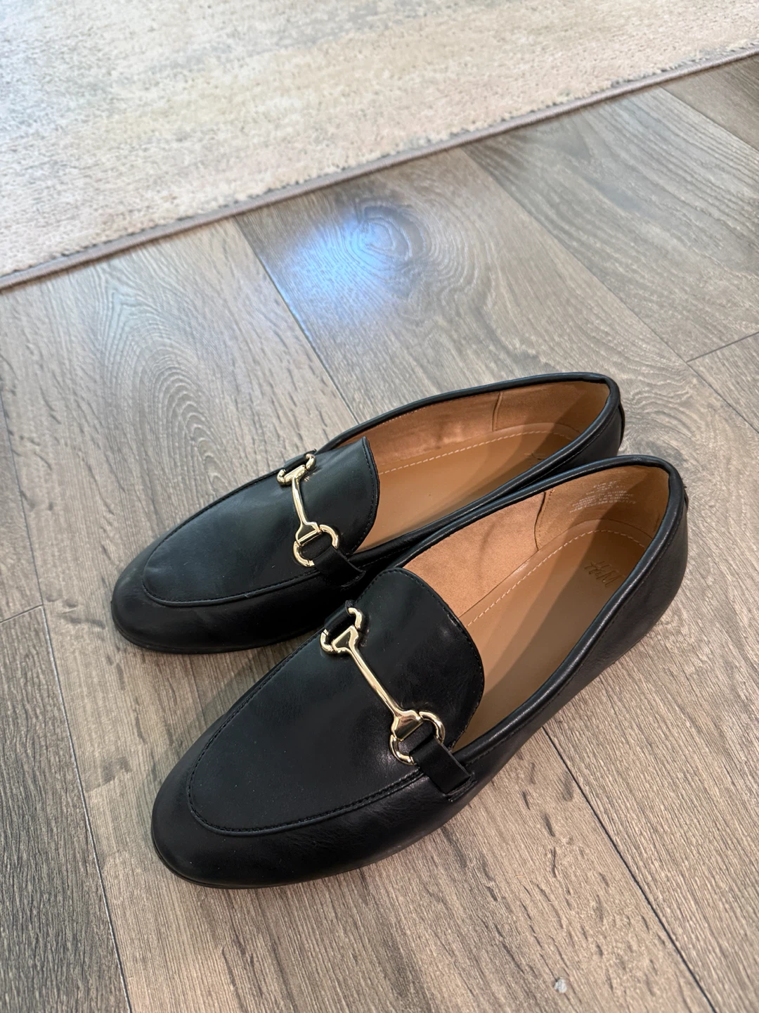 H&M Black Loafers with Gold Hardware