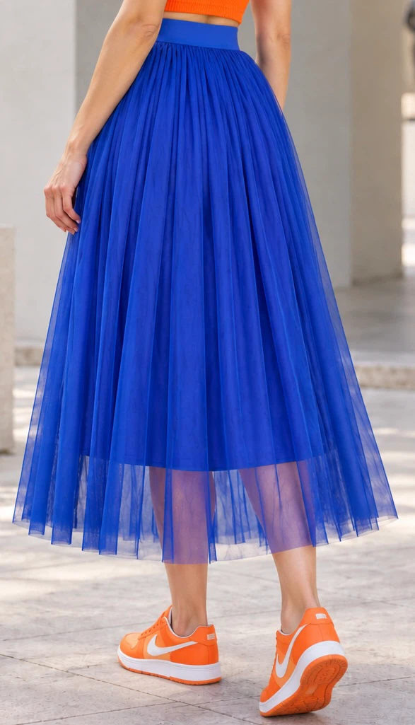 Blue Pleated Tulle Midi Skirt - photo 2
