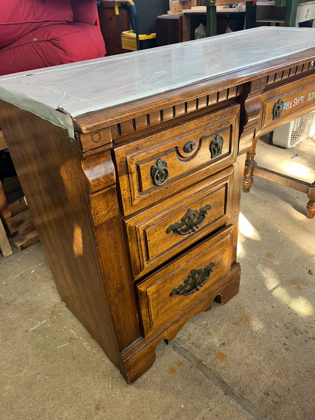 Vintage Wooden Desk with Drawers
