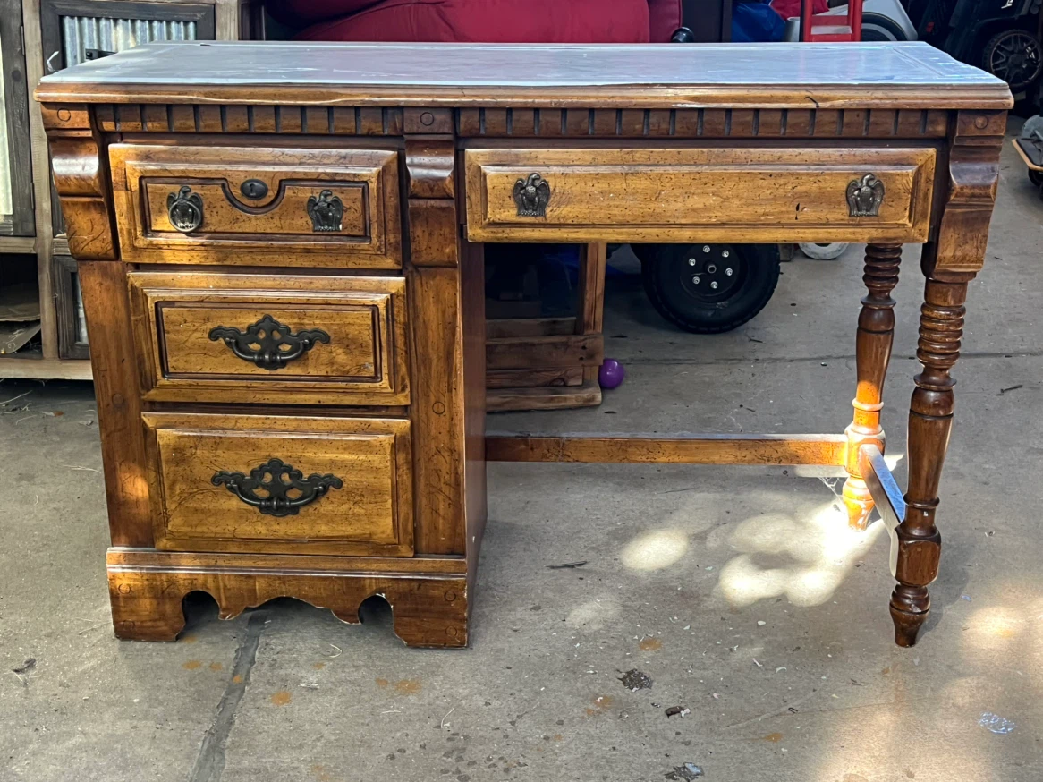 Vintage Wooden Desk with Drawers - photo 2