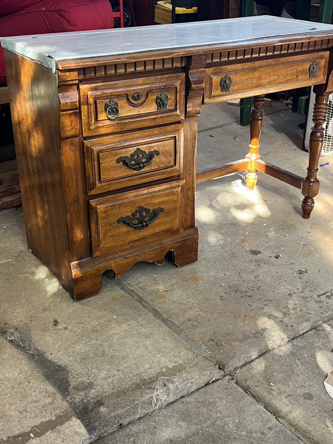 Vintage Wooden Desk with Drawers - photo 3
