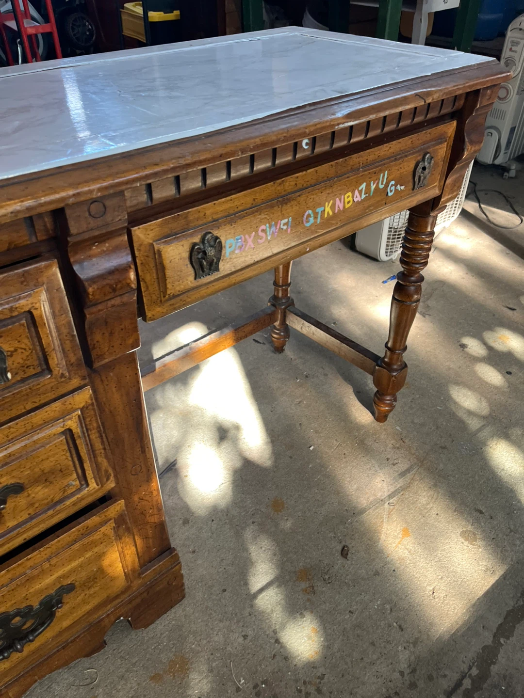 Vintage Wooden Desk with Drawers - photo 5