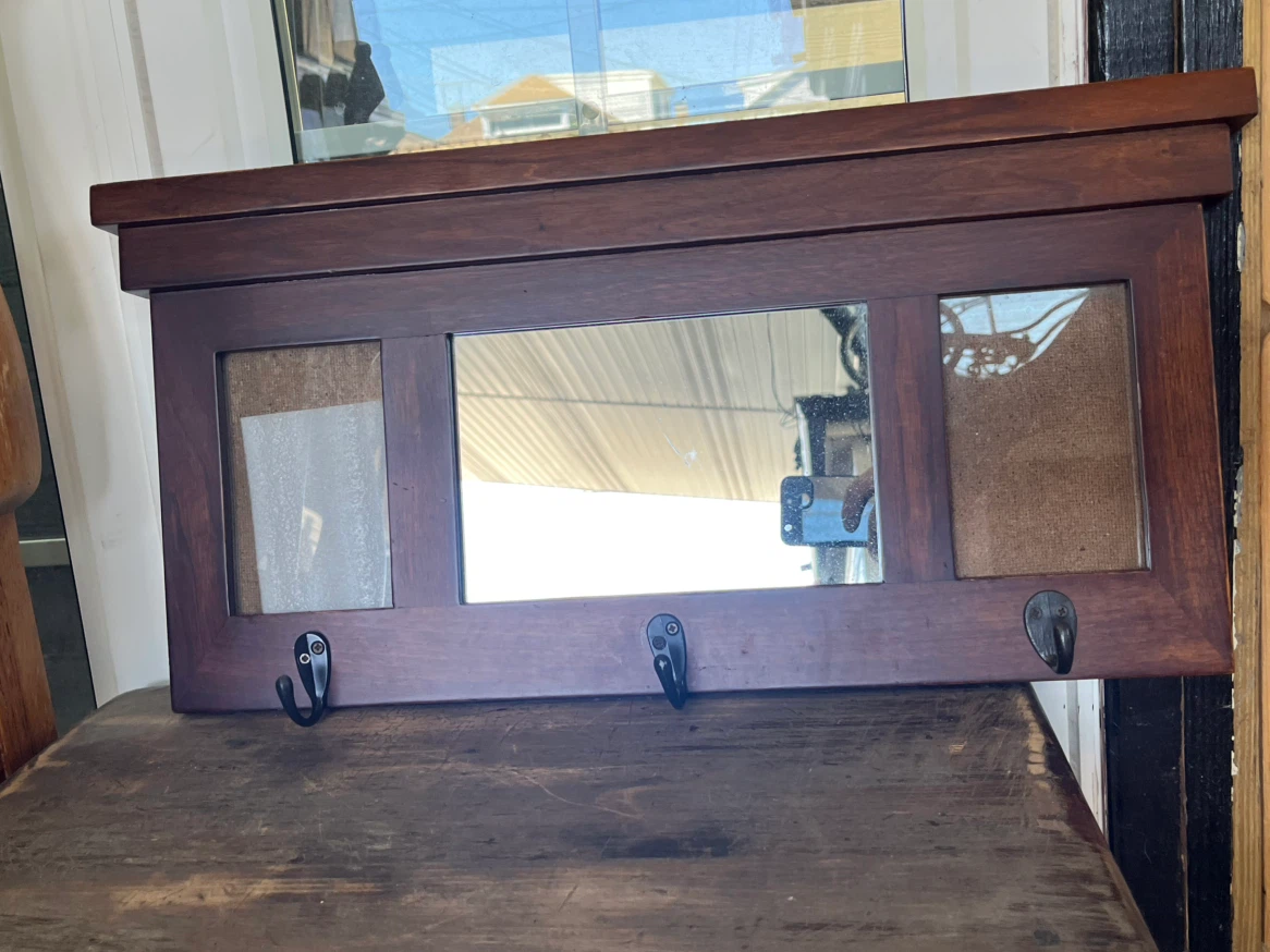 Wall Mounted Mirror and Hook Organizer