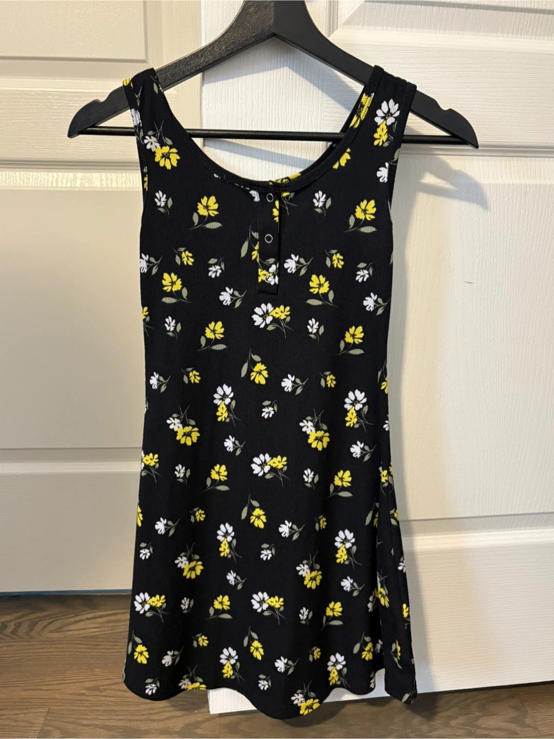 Kids Black Floral Ribbed Tank Dress